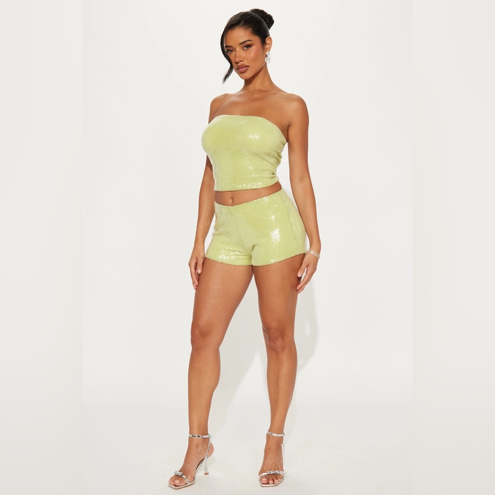 Main Girl Sequin Micro Short Set - Lime - Fashion Nova